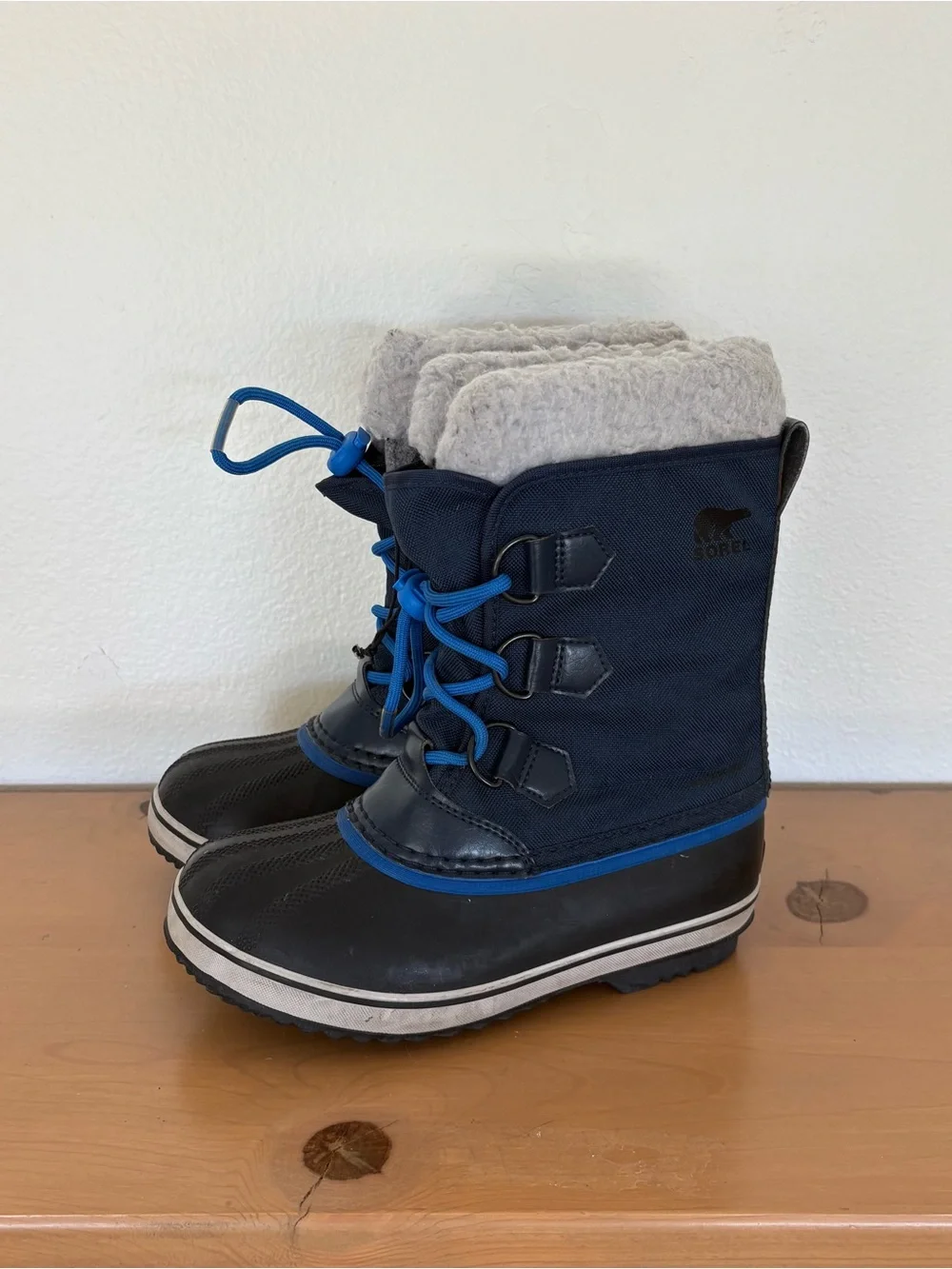 Sorel Navy and Black Kids' Snow Boots with Blue Lacing